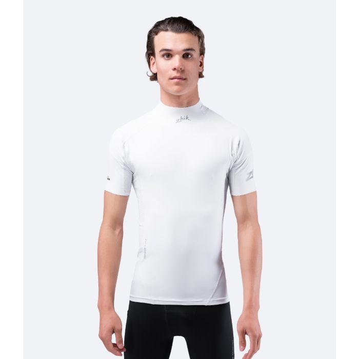 Zhik Mens Eco Spandex UPF50+ Kurzarm Top – White | Leichtes UV-Schutz Funktionsshirt für Segeln & Wassersport