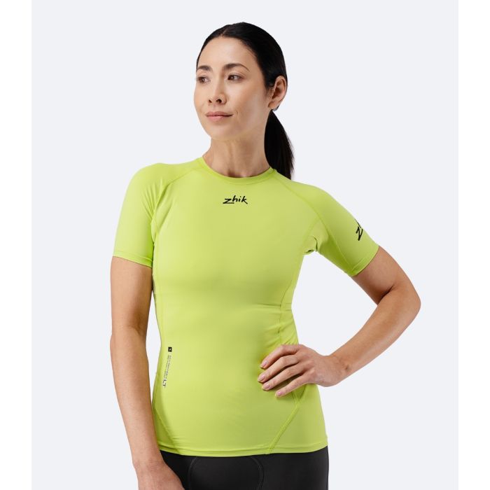Zhik Womens Eco Spandex LT Kurzarm Baselayer Top – Lime | Leichtes UV-Schutz Funktionsshirt für Paddelsport