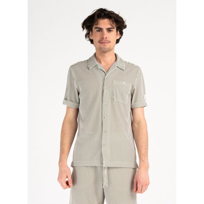 Pelle P Brassie Camp Collar Herren Shirt – Khaki Green Stripe